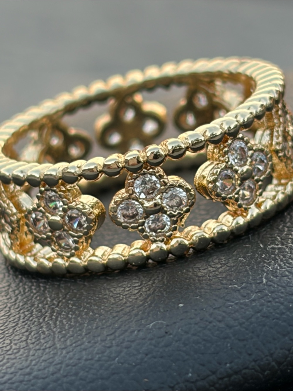 Gold Floral CZ Band Ring - Women's Fashion Jewelry